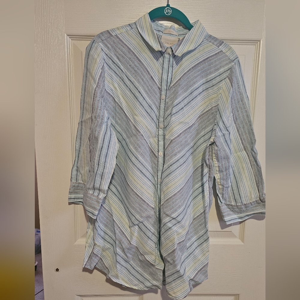 Chico's Striped Button-Up Women's Top Sz M